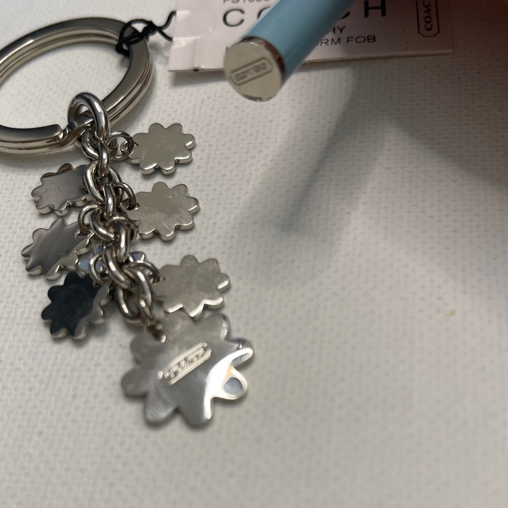 Coach Silver and Blue Floral Keychain with Coach Pen - Picture 4 of 7